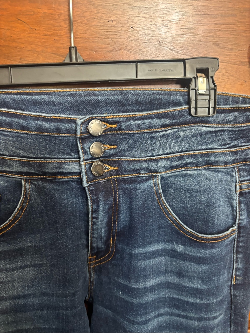 High-Waist Dark Blue Women’s Jeans with Triple-Button Waist - Picture 2 of 4